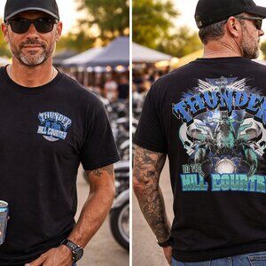 Men's Harley Davidson T-shirt-Black-Sz L (Hill Country TX Bike Rally 2020)